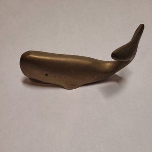 Vintage Small Solid Brass Whale Figurine Paperweight 3.5" Tail Up Unsigned